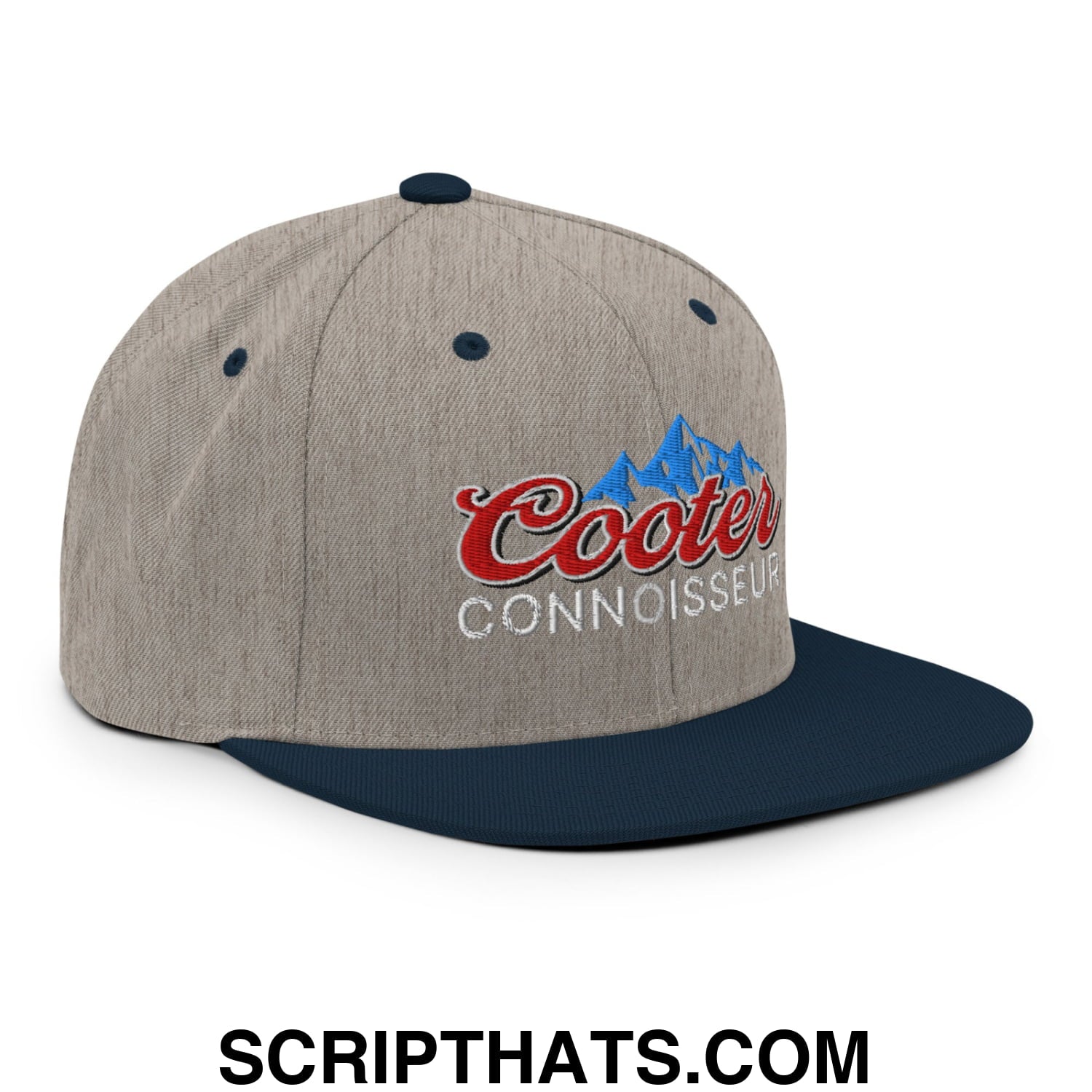 Cooter Connoisseur Embroidered Flat Bill Brim Snapback Hat Heather Grey Navy