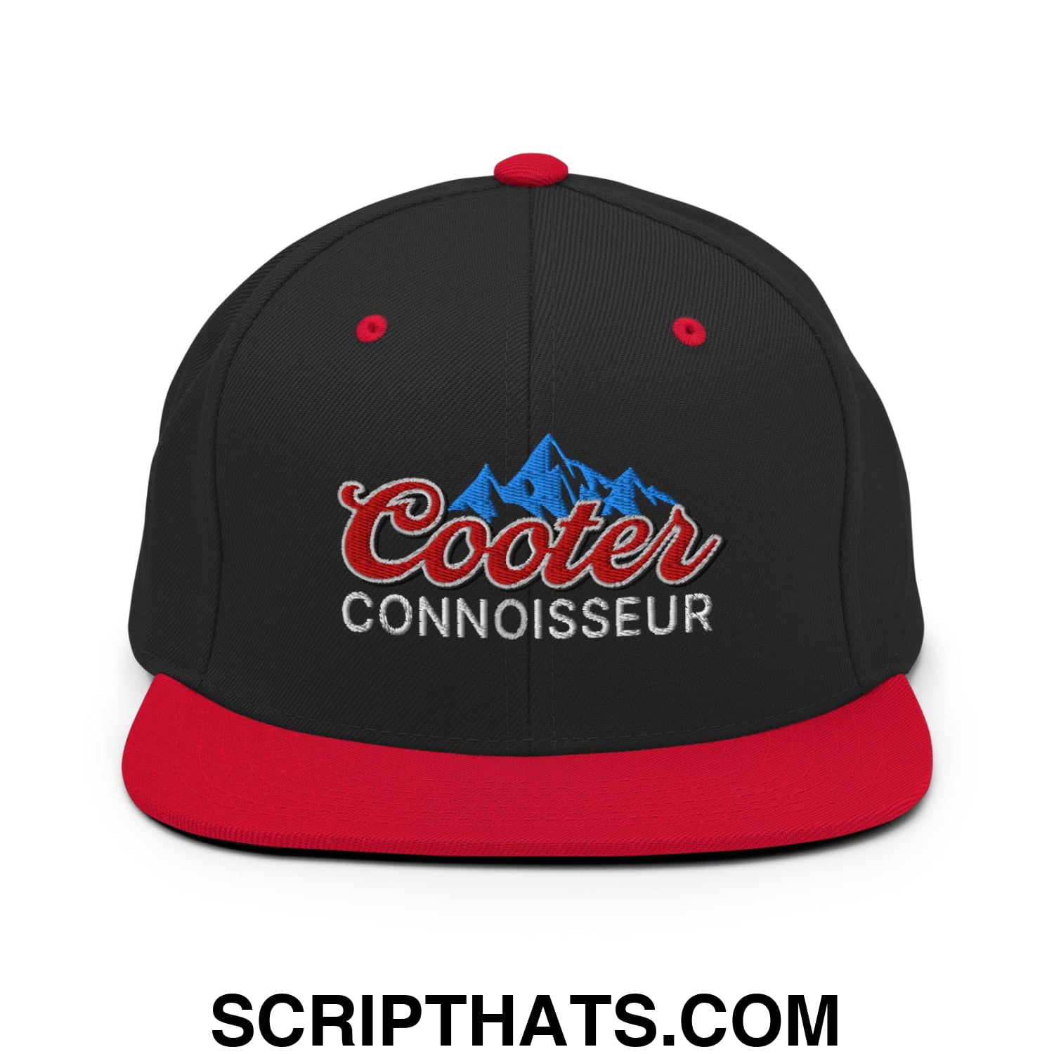 Cooter Connoisseur Embroidered Flat Bill Brim Snapback Hat Black Red