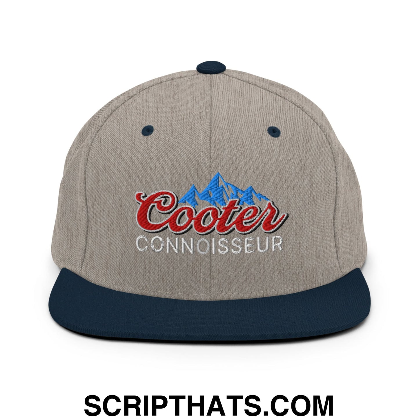 Cooter Connoisseur Embroidered Flat Bill Brim Snapback Hat Heather Grey Navy