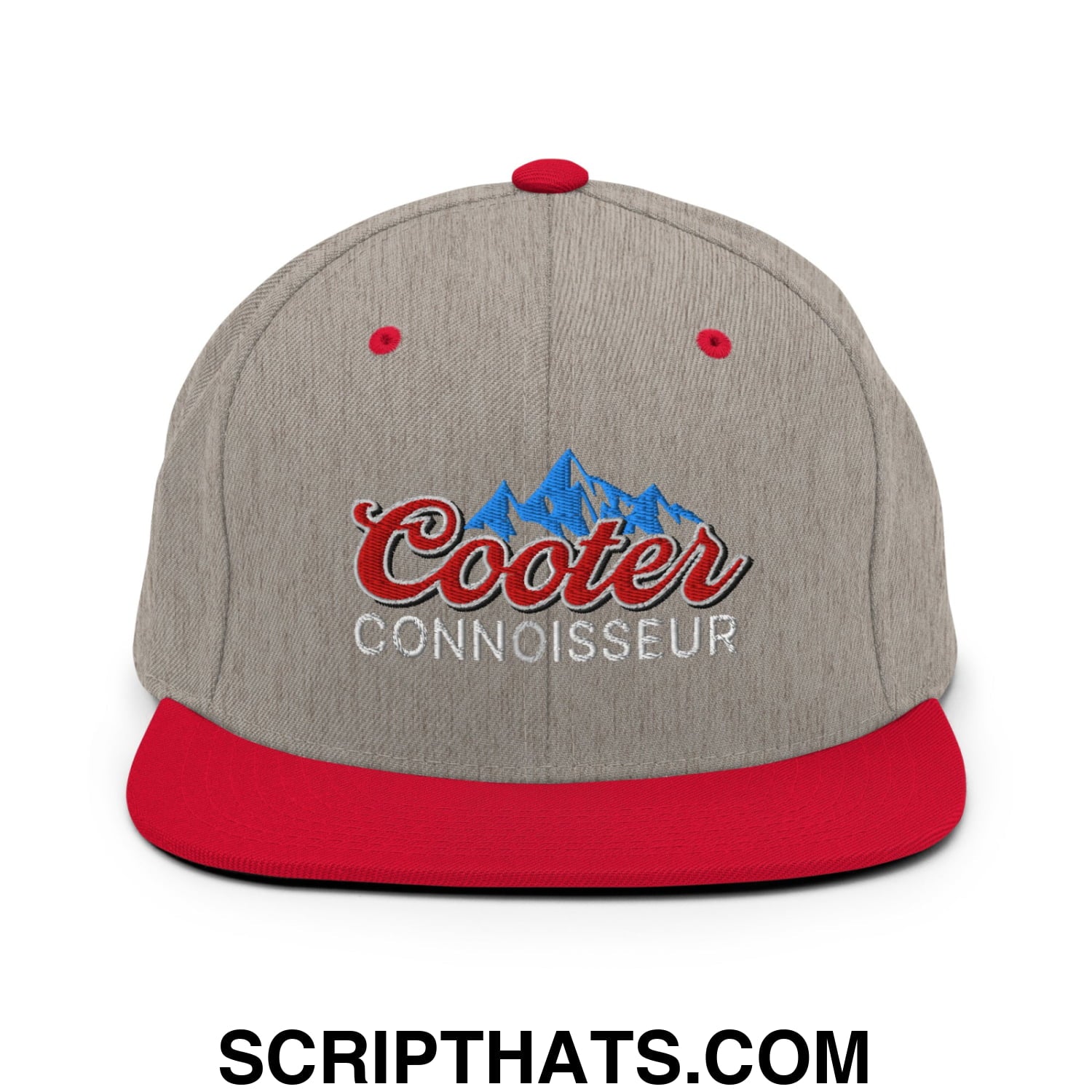 Cooter Connoisseur Embroidered Flat Bill Brim Snapback Hat Heather Grey Red