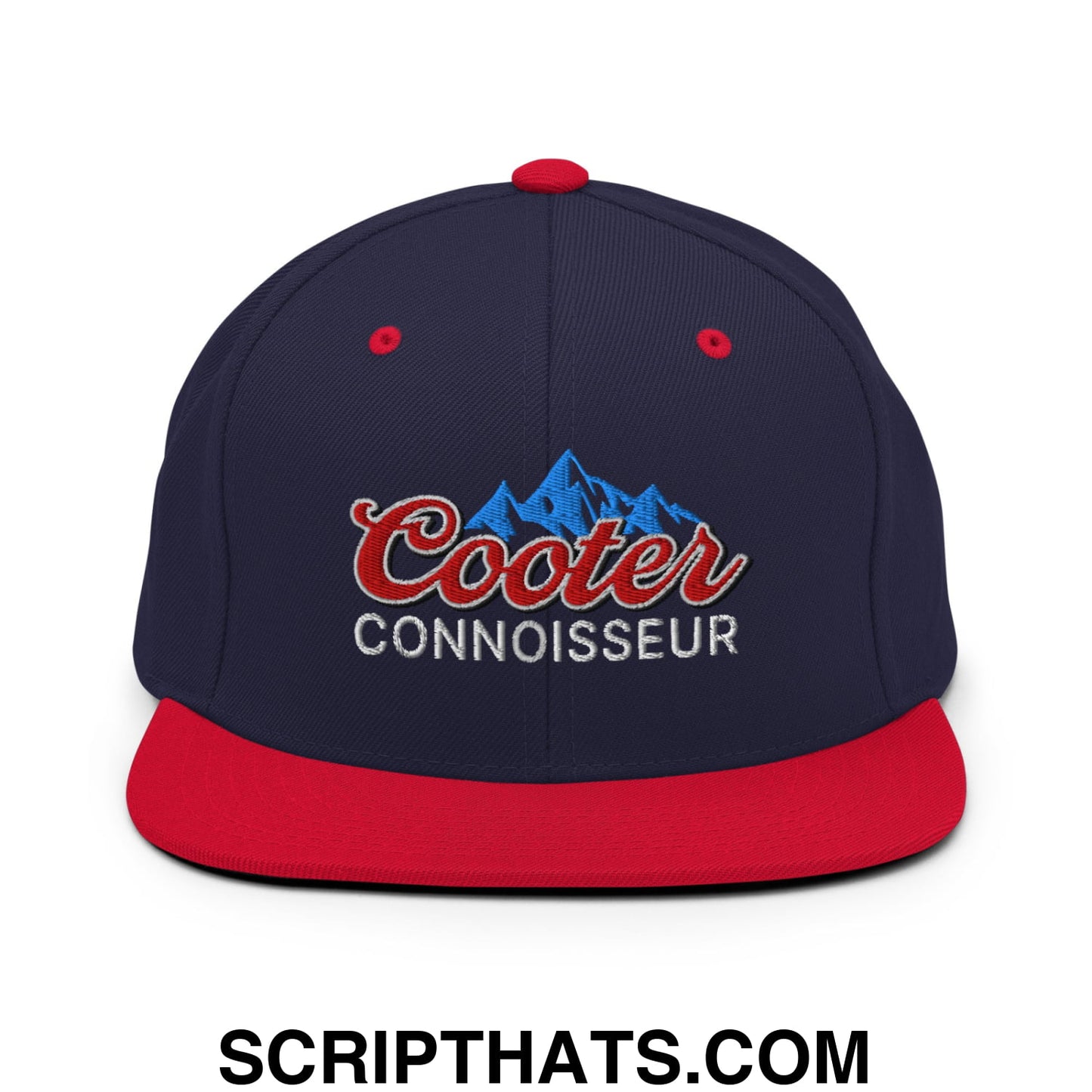 Cooter Connoisseur Embroidered Flat Bill Brim Snapback Hat Navy Red