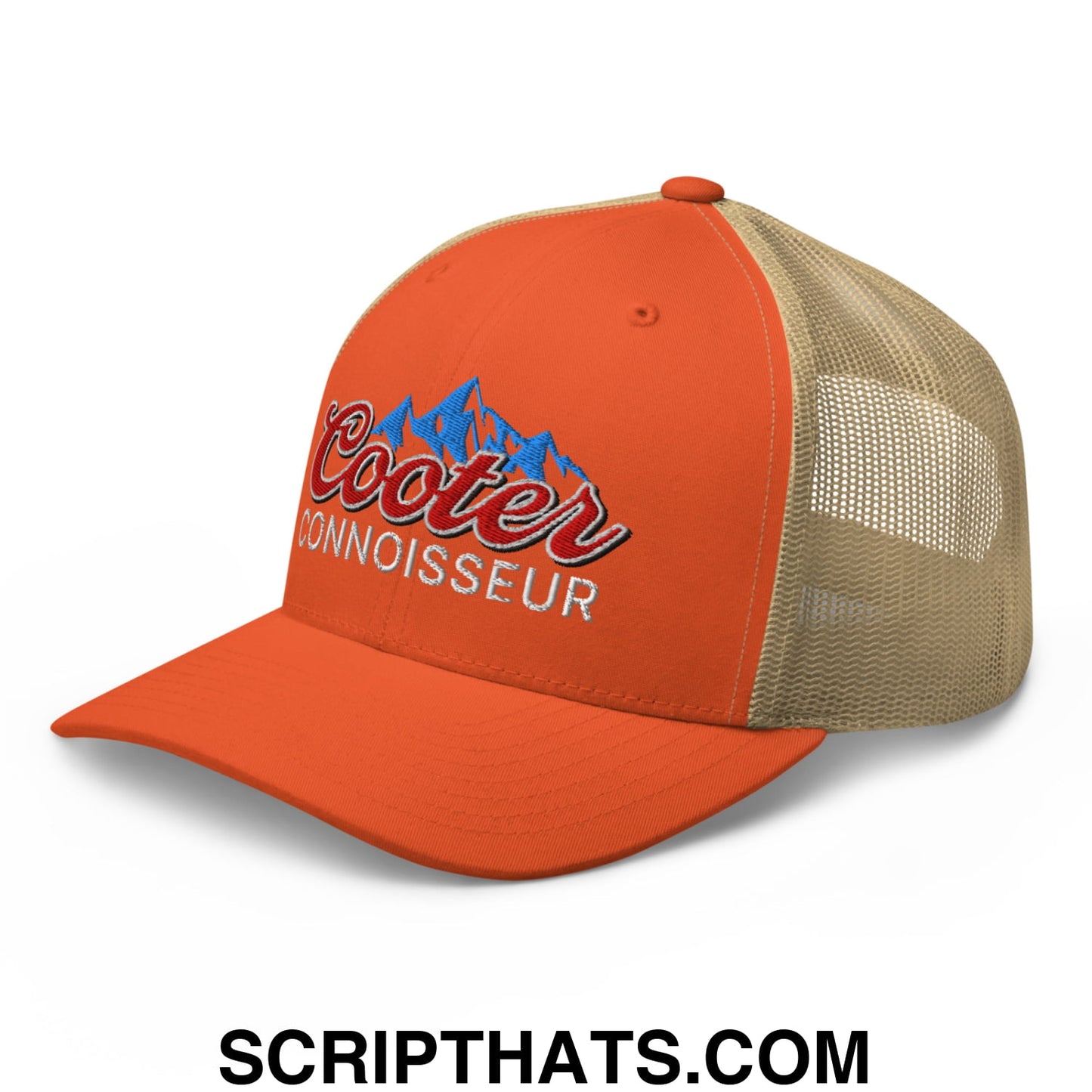 Cooter Connoisseur Embroidered Mesh Trucker Hat Rustic Orange Khaki
