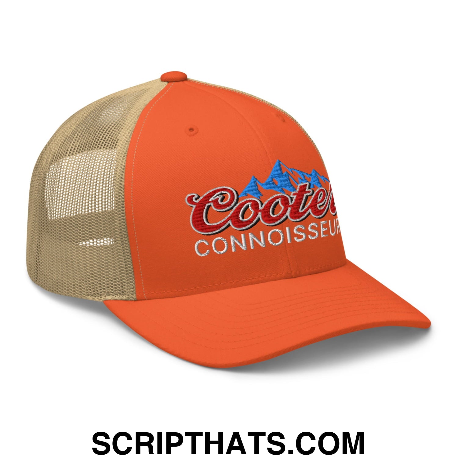 Cooter Connoisseur Embroidered Mesh Trucker Hat Rustic Orange Khaki