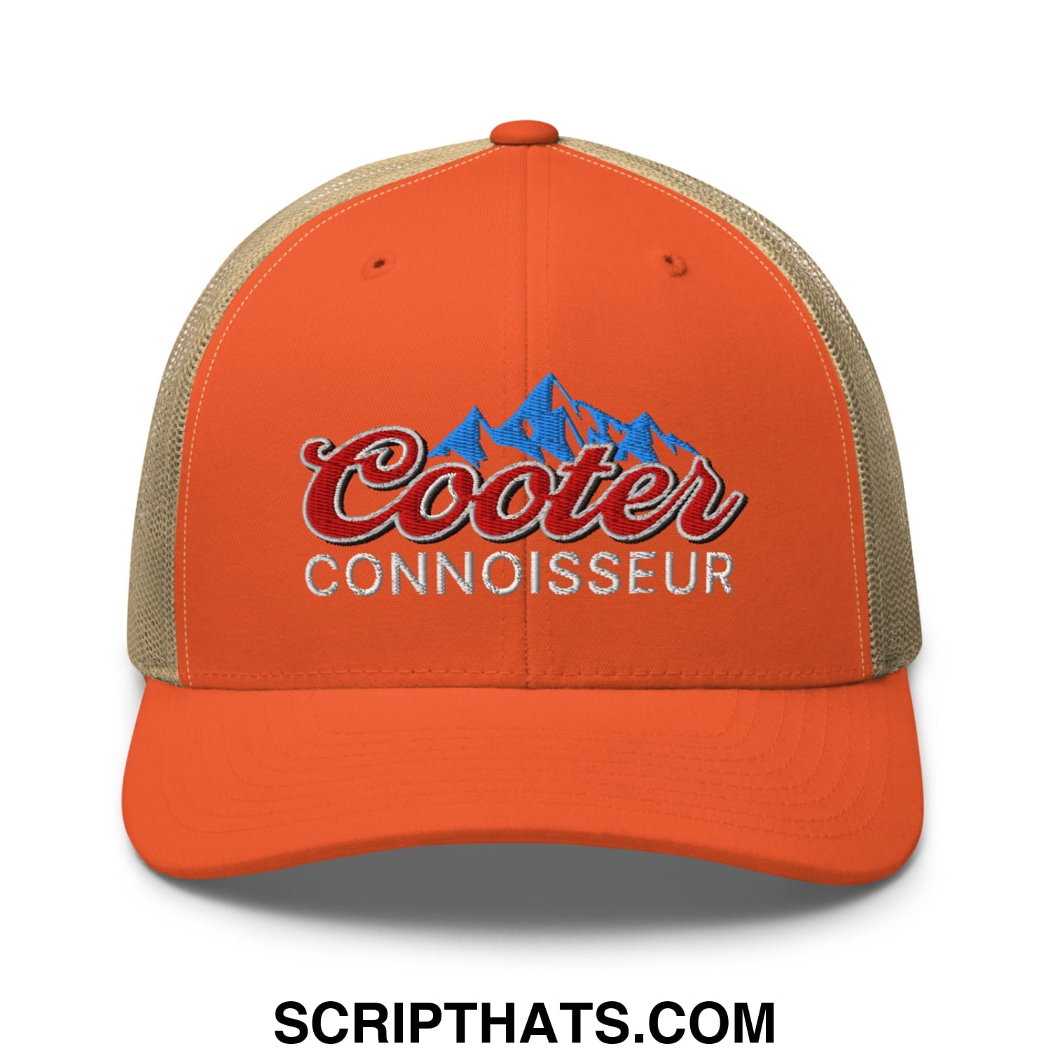 Cooter Connoisseur Embroidered Mesh Trucker Hat Rustic Orange Khaki
