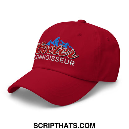 Red coors connoisseur embroidered unstructured dad hat with blue mountain logo and red script lettering