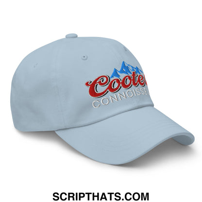 Light blue coors light embroidered unstructured dad hat with red white mountain logo for casual wear