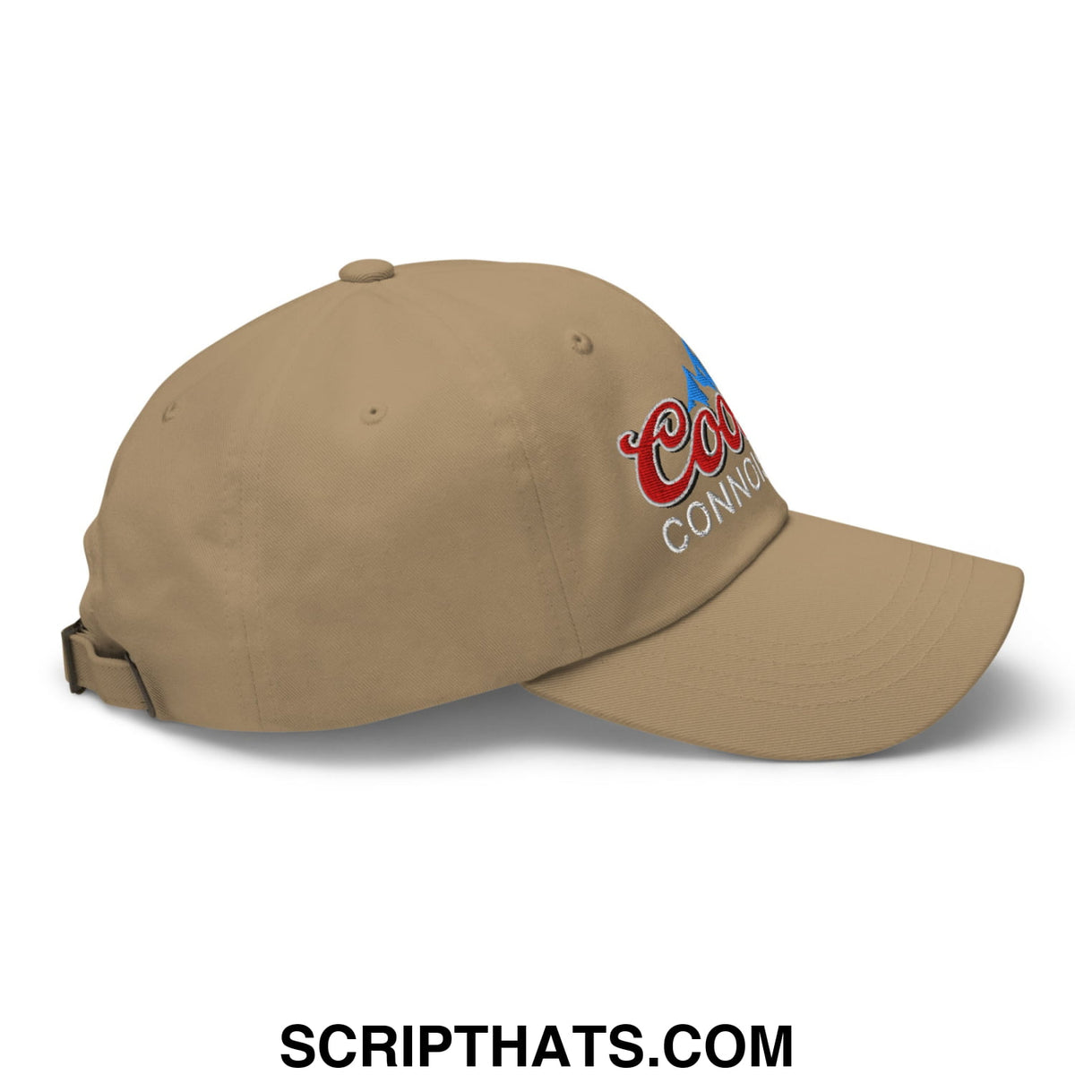Beige coors light baseball cap with embroidered red and blue logo cooter connoisseur embroidered unstructured dad hat