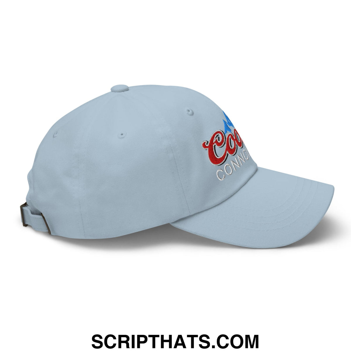Light blue coors light baseball cap with embroidered red and white logo cooter connoisseur unstructured dad hat