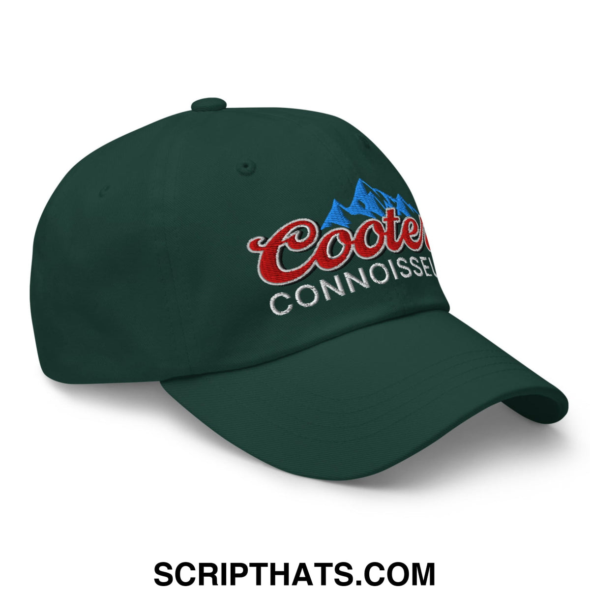 Dark green coors light embroidered unstructured dad hat with red and blue logo for casual wear