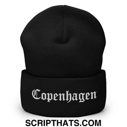 Copenhagen Old English Embroidered Knit Cuffed Beanie Black