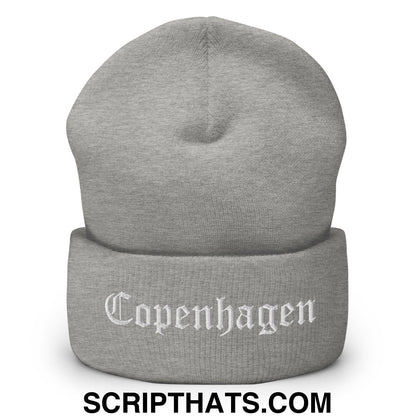 Copenhagen Old English Embroidered Knit Cuffed Beanie Heather Grey