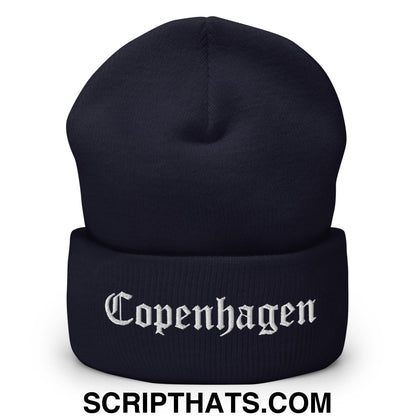 Copenhagen Old English Embroidered Knit Cuffed Beanie Navy