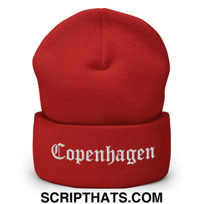 Copenhagen Old English Embroidered Knit Cuffed Beanie Red