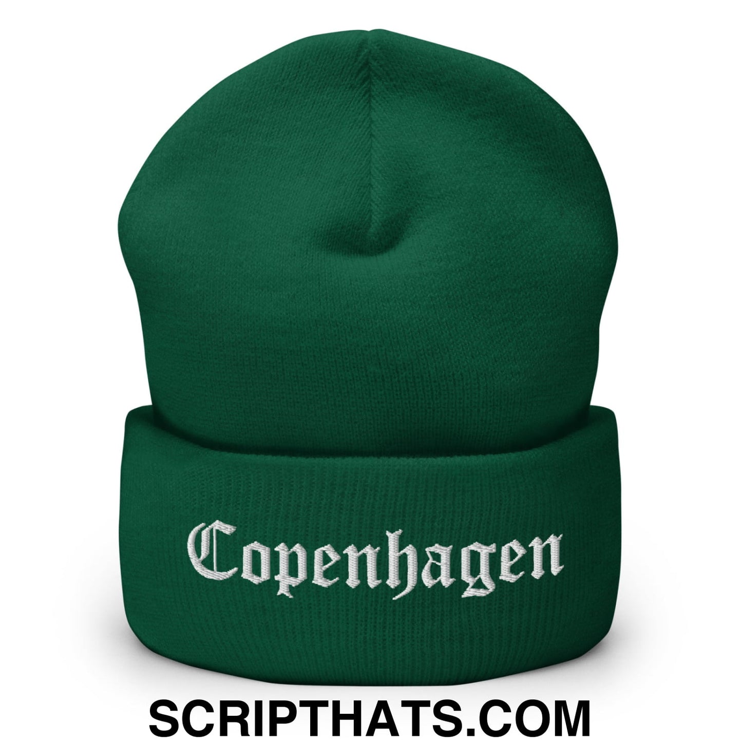 Copenhagen Old English Embroidered Knit Cuffed Beanie Spruce