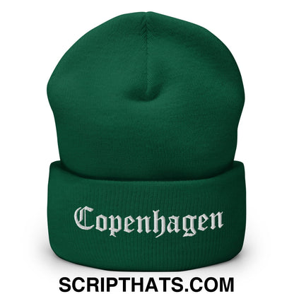 Copenhagen Old English Embroidered Knit Cuffed Beanie Spruce
