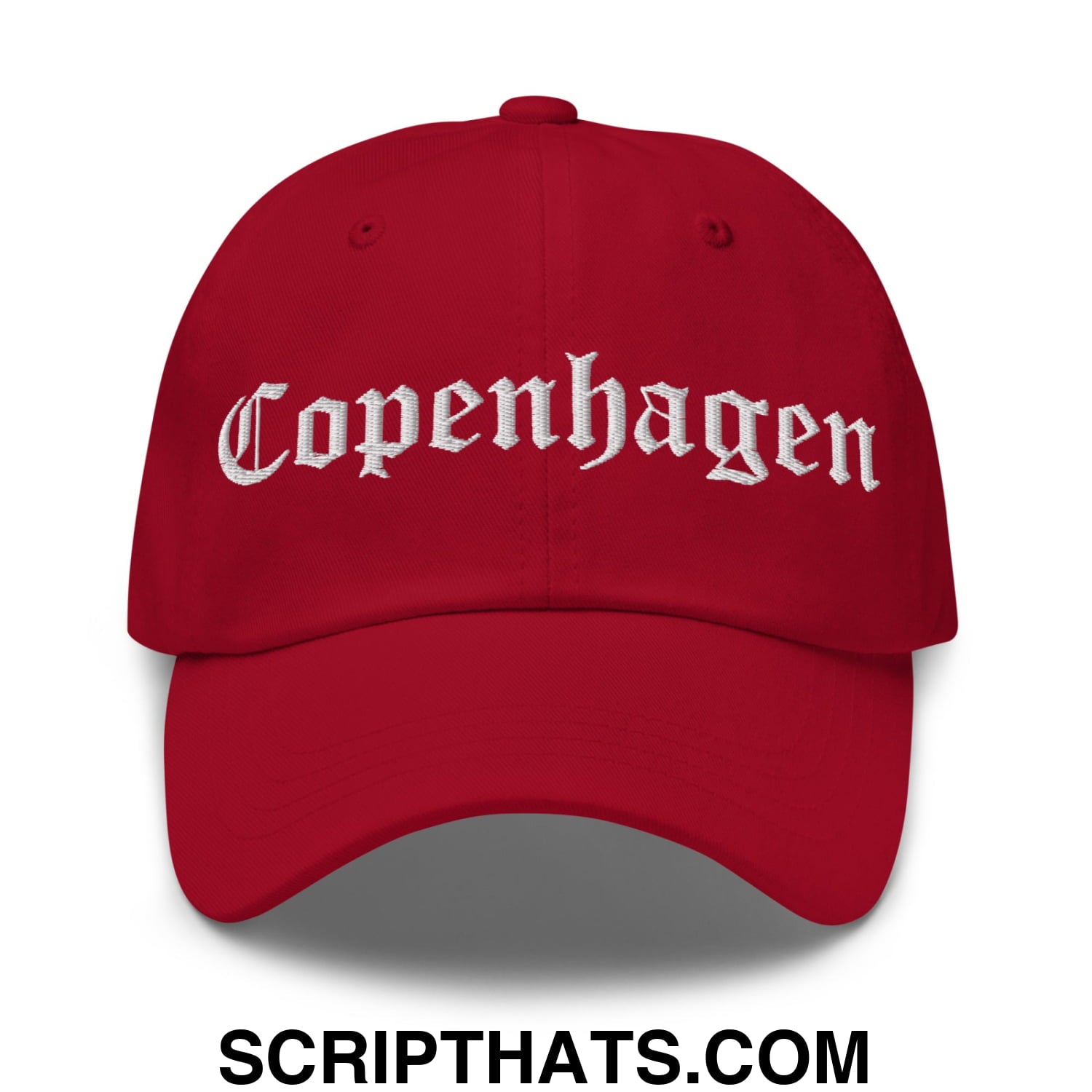 Copenhagen Old English Embroidered Unstructured Dad Hat Cranberry