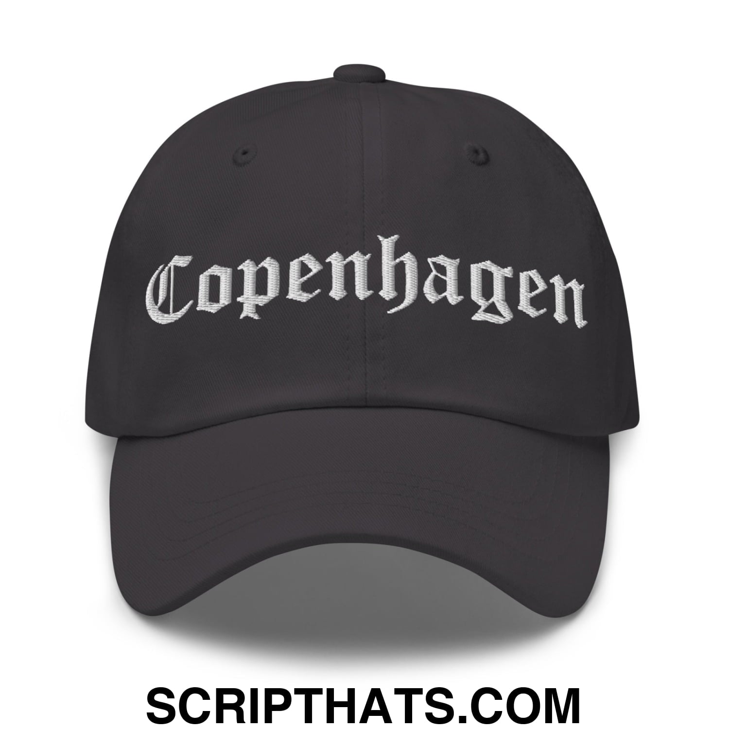 Copenhagen Old English Embroidered Unstructured Dad Hat Dark Grey