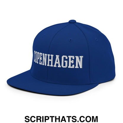 Copenhagen Varsity College Block Embroidered Flat Bill Brim Snapback Hat Royal Blue