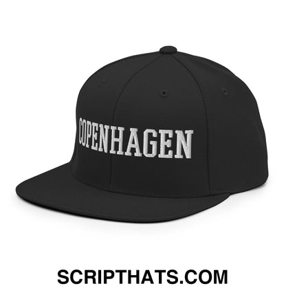 Copenhagen Varsity College Block Embroidered Flat Bill Brim Snapback Hat Black