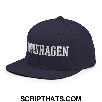 Copenhagen Varsity College Block Embroidered Flat Bill Brim Snapback Hat Navy