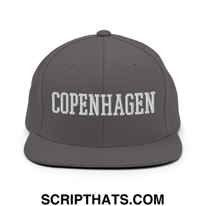 Copenhagen Varsity College Block Embroidered Flat Bill Brim Snapback Hat Dark Grey