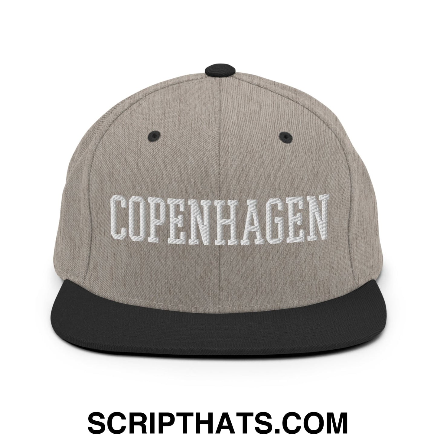 Copenhagen Varsity College Block Embroidered Flat Bill Brim Snapback Hat Heather Black