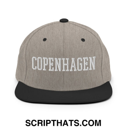 Copenhagen Varsity College Block Embroidered Flat Bill Brim Snapback Hat Heather Black