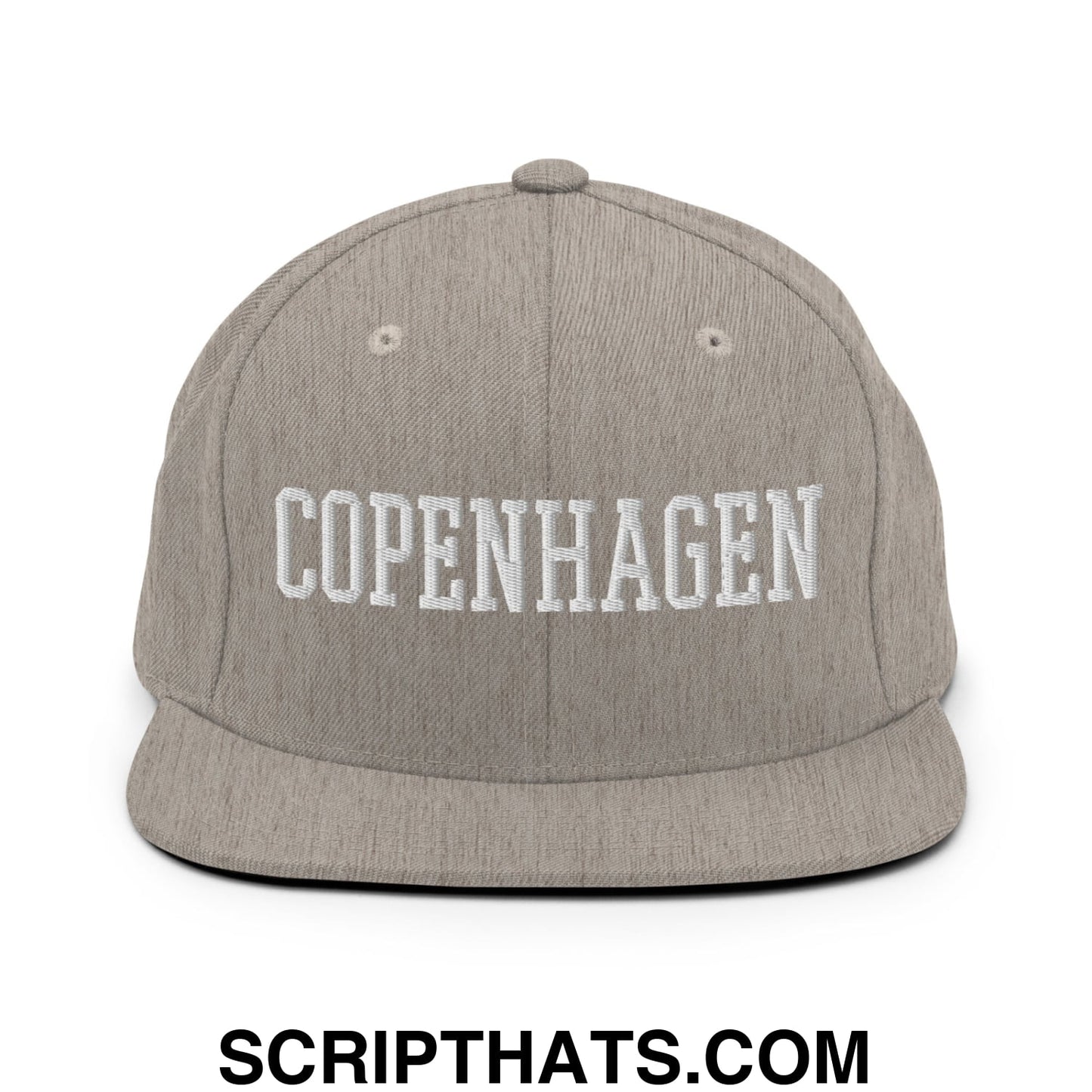 Copenhagen Varsity College Block Embroidered Flat Bill Brim Snapback Hat Heather Grey