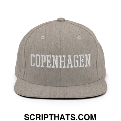 Copenhagen Varsity College Block Embroidered Flat Bill Brim Snapback Hat Heather Grey