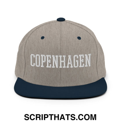 Copenhagen Varsity College Block Embroidered Flat Bill Brim Snapback Hat Heather Grey Navy