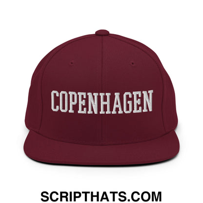 Copenhagen Varsity College Block Embroidered Flat Bill Brim Snapback Hat Maroon