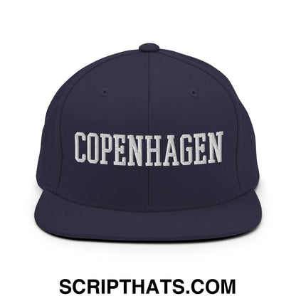 Copenhagen Varsity College Block Embroidered Flat Bill Brim Snapback Hat Navy