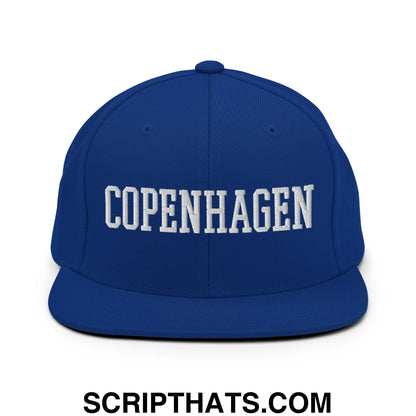 Copenhagen Varsity College Block Embroidered Flat Bill Brim Snapback Hat Royal Blue