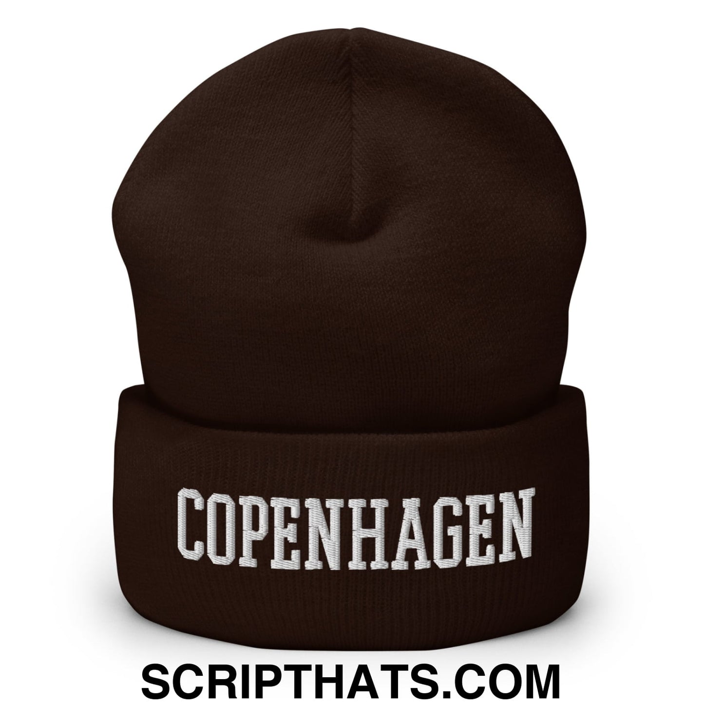 Copenhagen Varsity College Block Embroidered Knit Cuffed Beanie Brown
