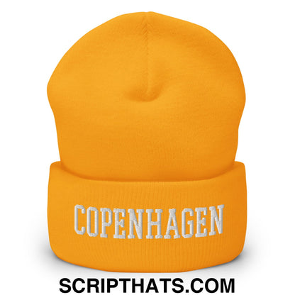 Copenhagen Varsity College Block Embroidered Knit Cuffed Beanie Gold