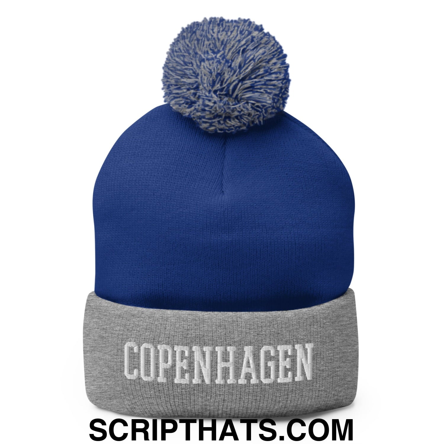 Copenhagen Varsity College Block Embroidered Knit Pom Pom Beanie Royal Heather Grey