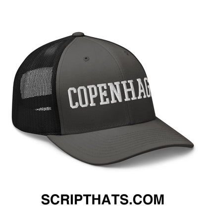 Copenhagen Varsity College Block Embroidered Mesh Trucker Hat Charcoal Black