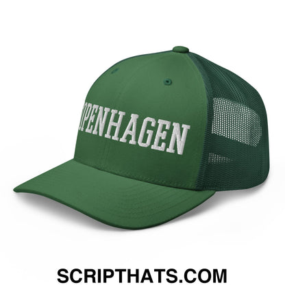 Copenhagen Varsity College Block Embroidered Mesh Trucker Hat Evergreen