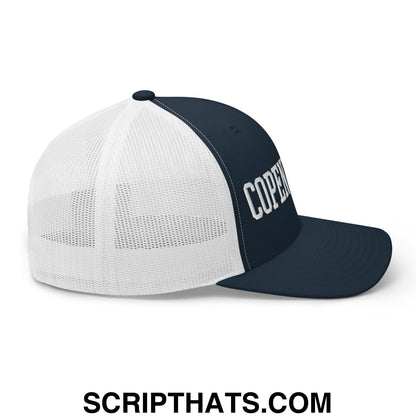 Copenhagen Varsity College Block Embroidered Mesh Trucker Hat Navy White