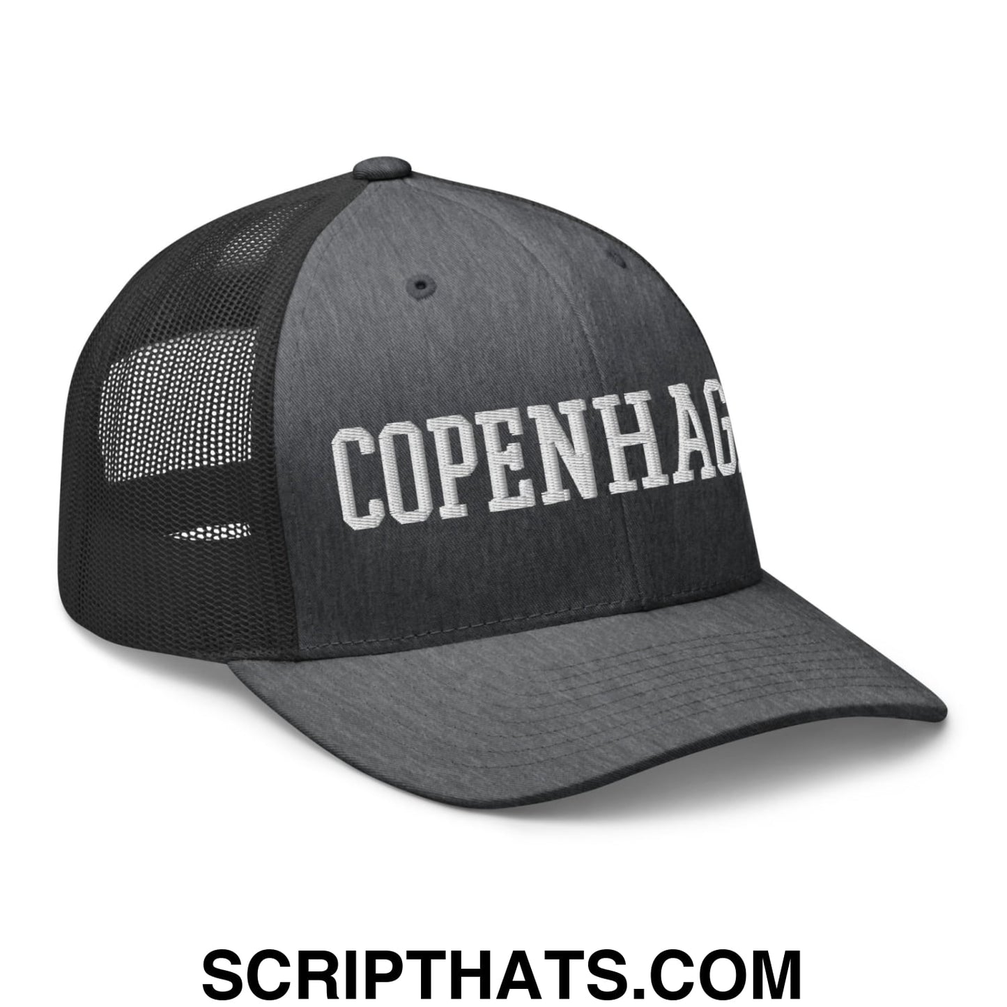 Copenhagen Varsity College Block Embroidered Mesh Trucker Hat Dark Heather Gray