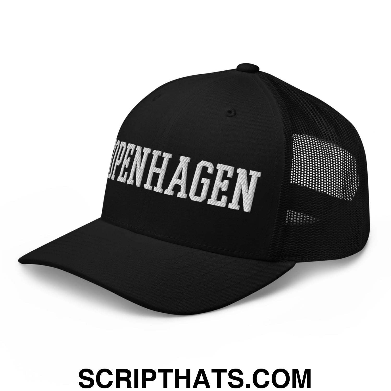Copenhagen Varsity College Block Embroidered Mesh Trucker Hat Black