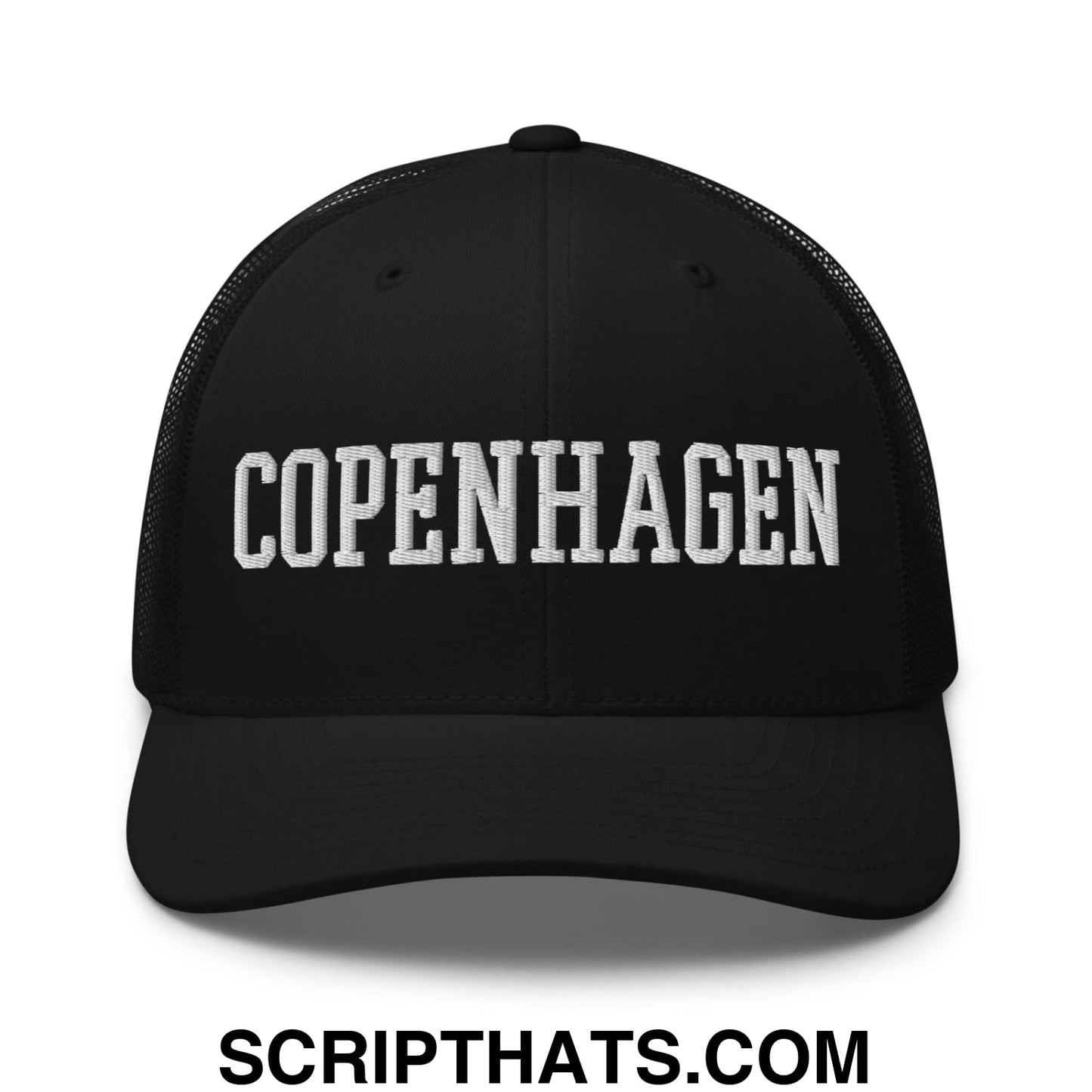 Copenhagen Varsity College Block Embroidered Mesh Trucker Hat Black