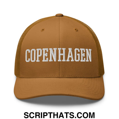 Copenhagen Varsity College Block Embroidered Mesh Trucker Hat Caramel