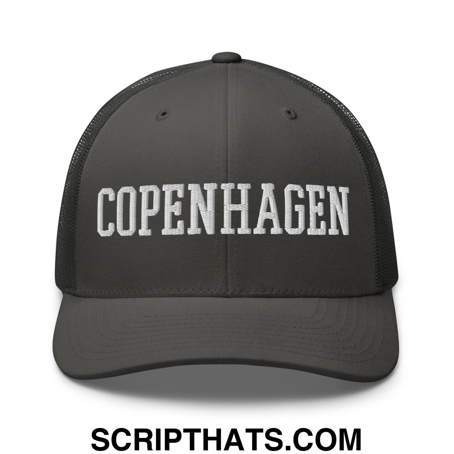 Copenhagen Varsity College Block Embroidered Mesh Trucker Hat Charcoal
