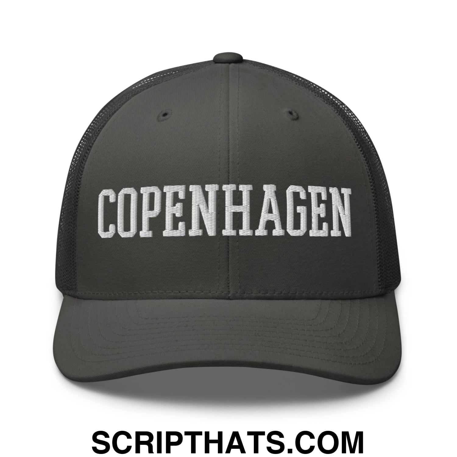 Copenhagen Varsity College Block Embroidered Mesh Trucker Hat Charcoal