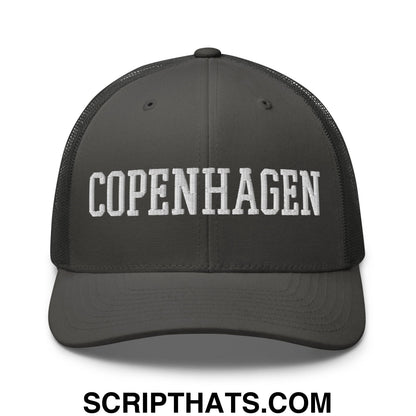 Copenhagen Varsity College Block Embroidered Mesh Trucker Hat Charcoal