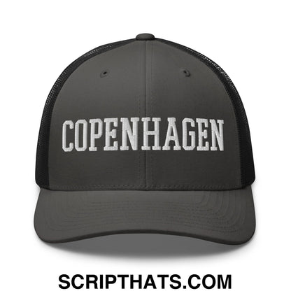 Copenhagen Varsity College Block Embroidered Mesh Trucker Hat Charcoal Black