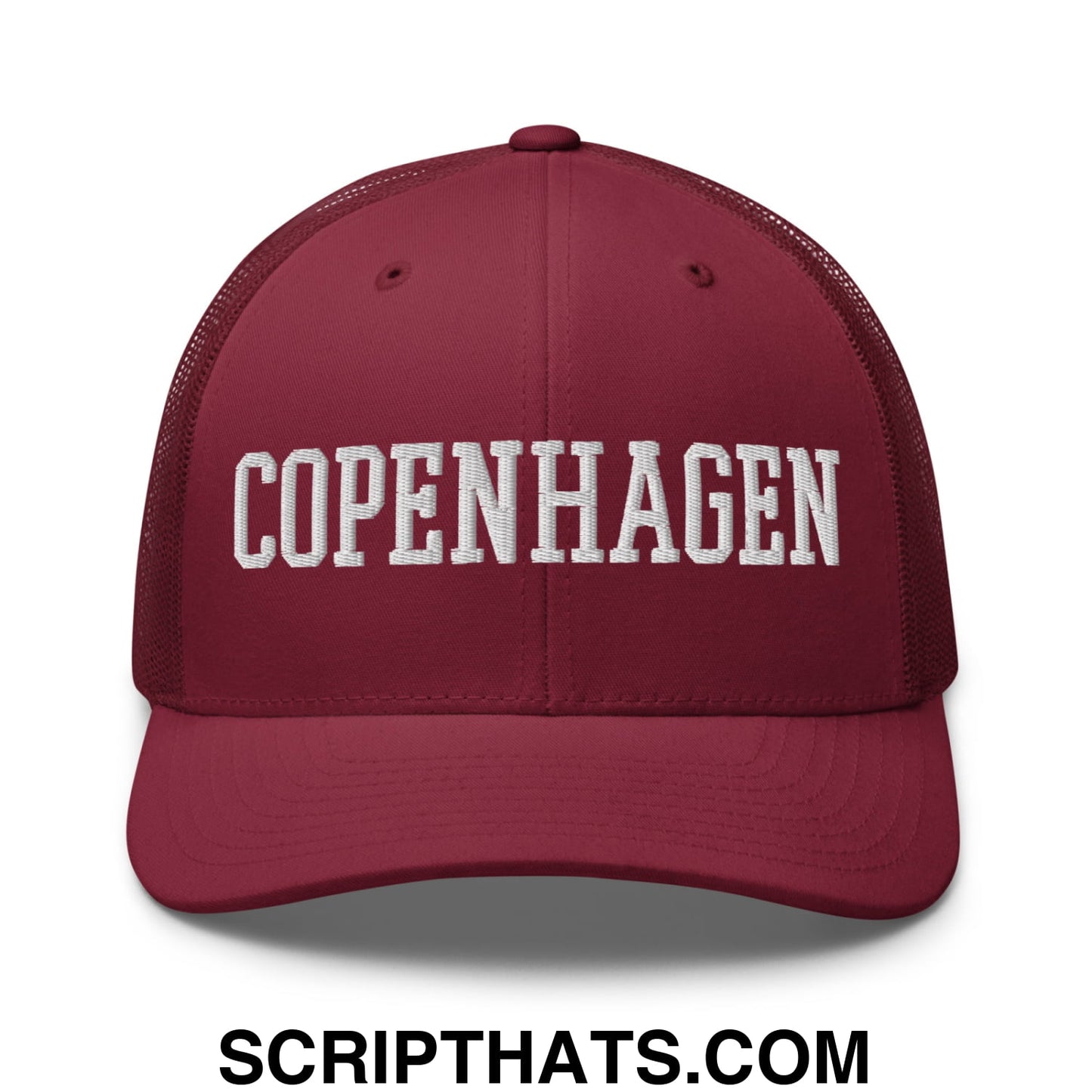 Copenhagen Varsity College Block Embroidered Mesh Trucker Hat Cranberry