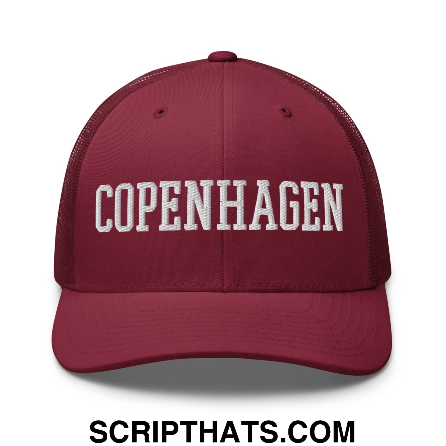 Copenhagen Varsity College Block Embroidered Mesh Trucker Hat Cranberry