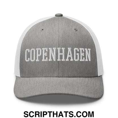 Copenhagen Varsity College Block Embroidered Mesh Trucker Hat Heather Grey White